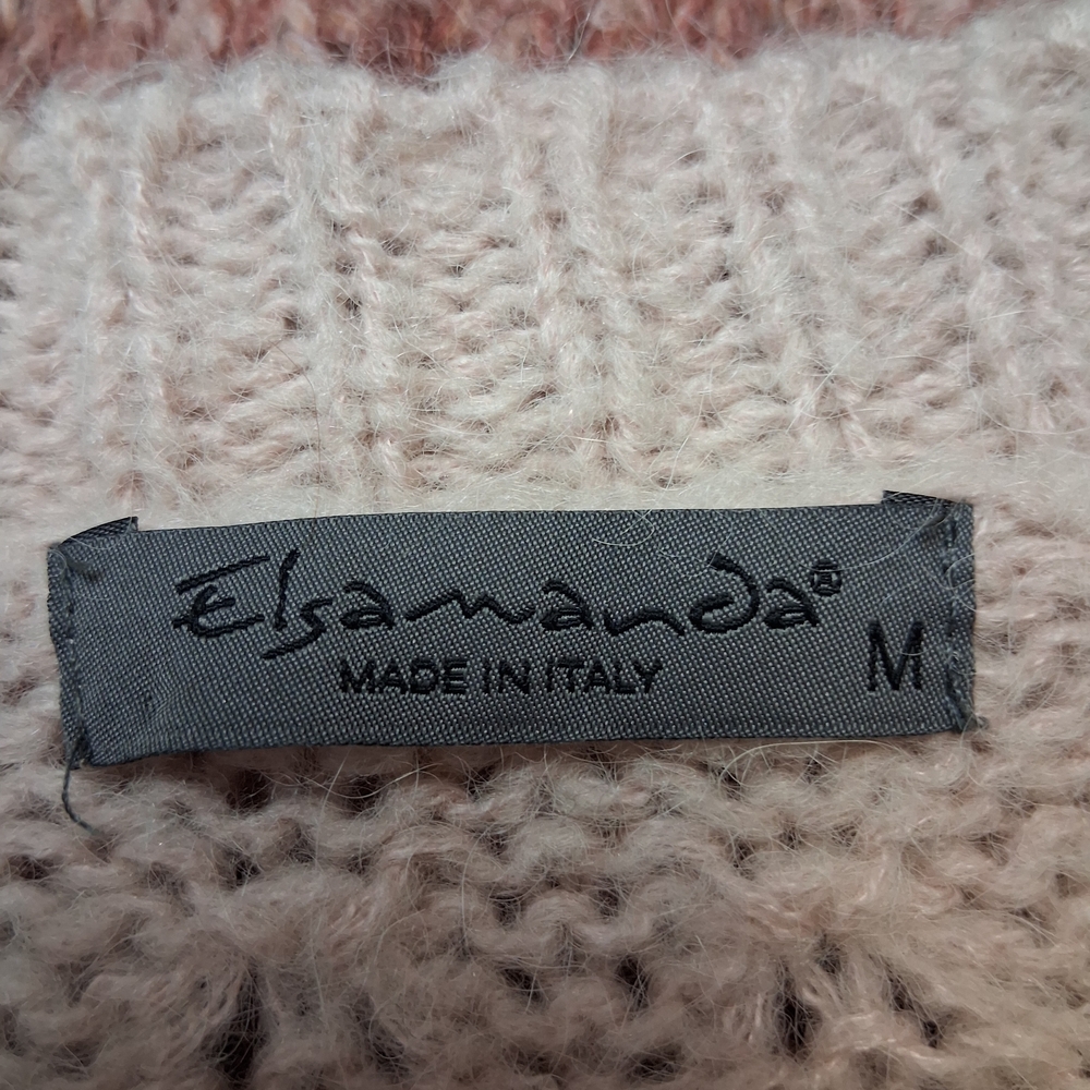 Elsamanda Chic Striped Women's Sweater in Pink and Cream Size M Made In Italy - Picture 2 of 16
